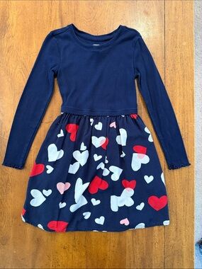 GAP Navy Long-Sleeve Dress with Red, White & Pink Heart Print